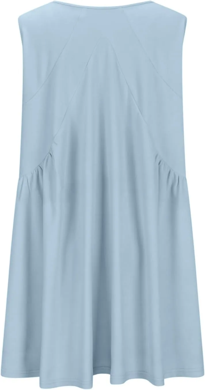 Cute Babydoll Dresses for Women 2024 Fashion Sleeveless Summer Mini Dress Casual Loose Ruffle Flowy Beach Sundress