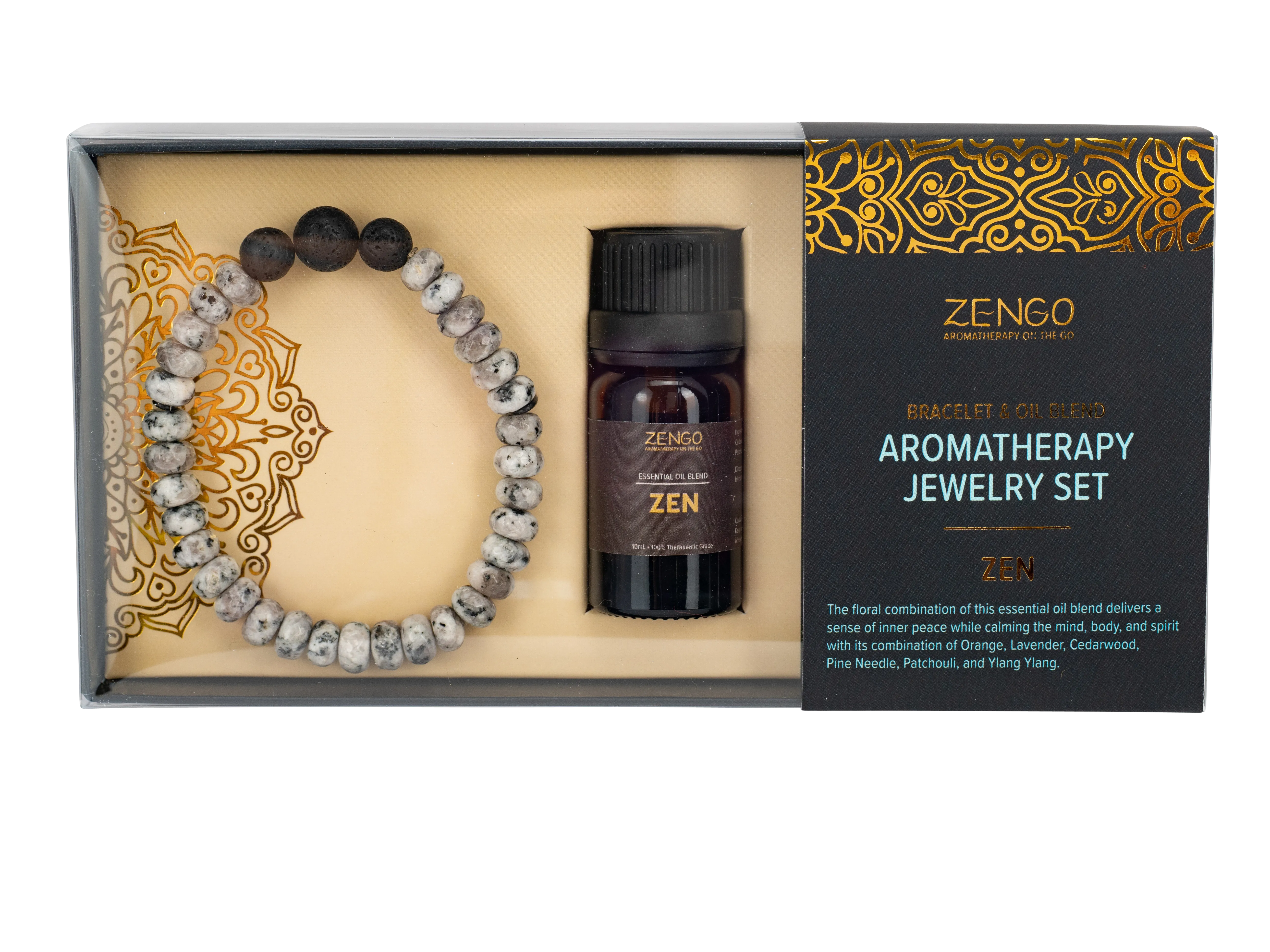 Dalmation & Lava Stone Bracelet   Zen Oil Set