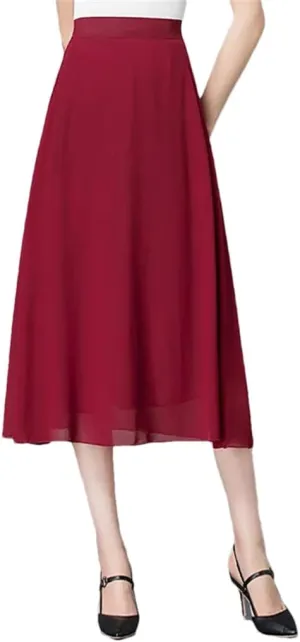 DBFBDTU Chiffon Back Elastic High Waist Solid Color Long Skirts Summer Women Midi Skirts Office Lady Loose Skirts