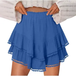 DDAPJ pyju Flowy Shorts for Women Summer Casual Boho Ruffle Tiered Skorts High Waist Mini Skirts Crochet Golf Tennis Skirts