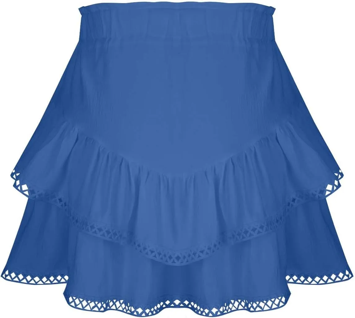 DDAPJ pyju Flowy Shorts for Women Summer Casual Boho Ruffle Tiered Skorts High Waist Mini Skirts Crochet Golf Tennis Skirts