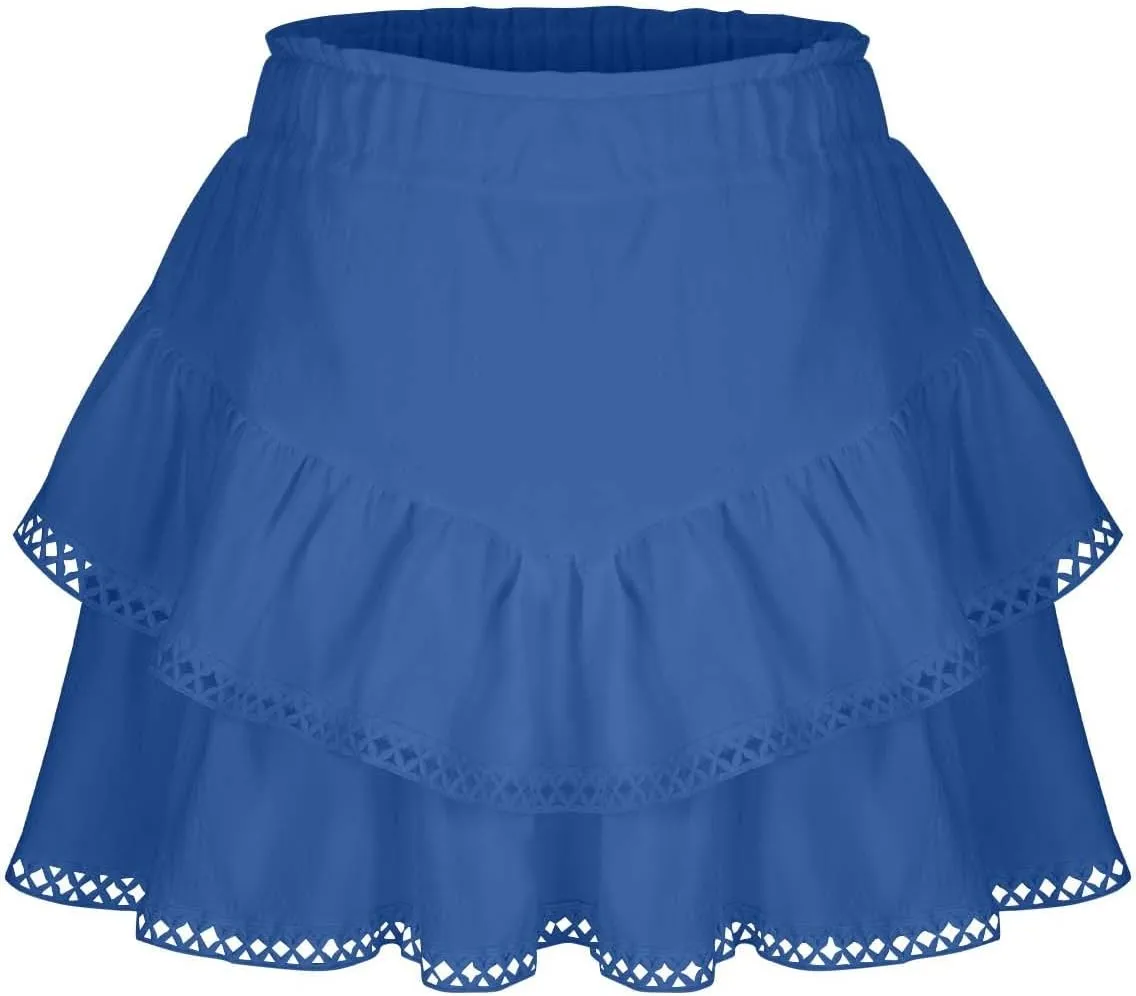 DDAPJ pyju Flowy Shorts for Women Summer Casual Boho Ruffle Tiered Skorts High Waist Mini Skirts Crochet Golf Tennis Skirts