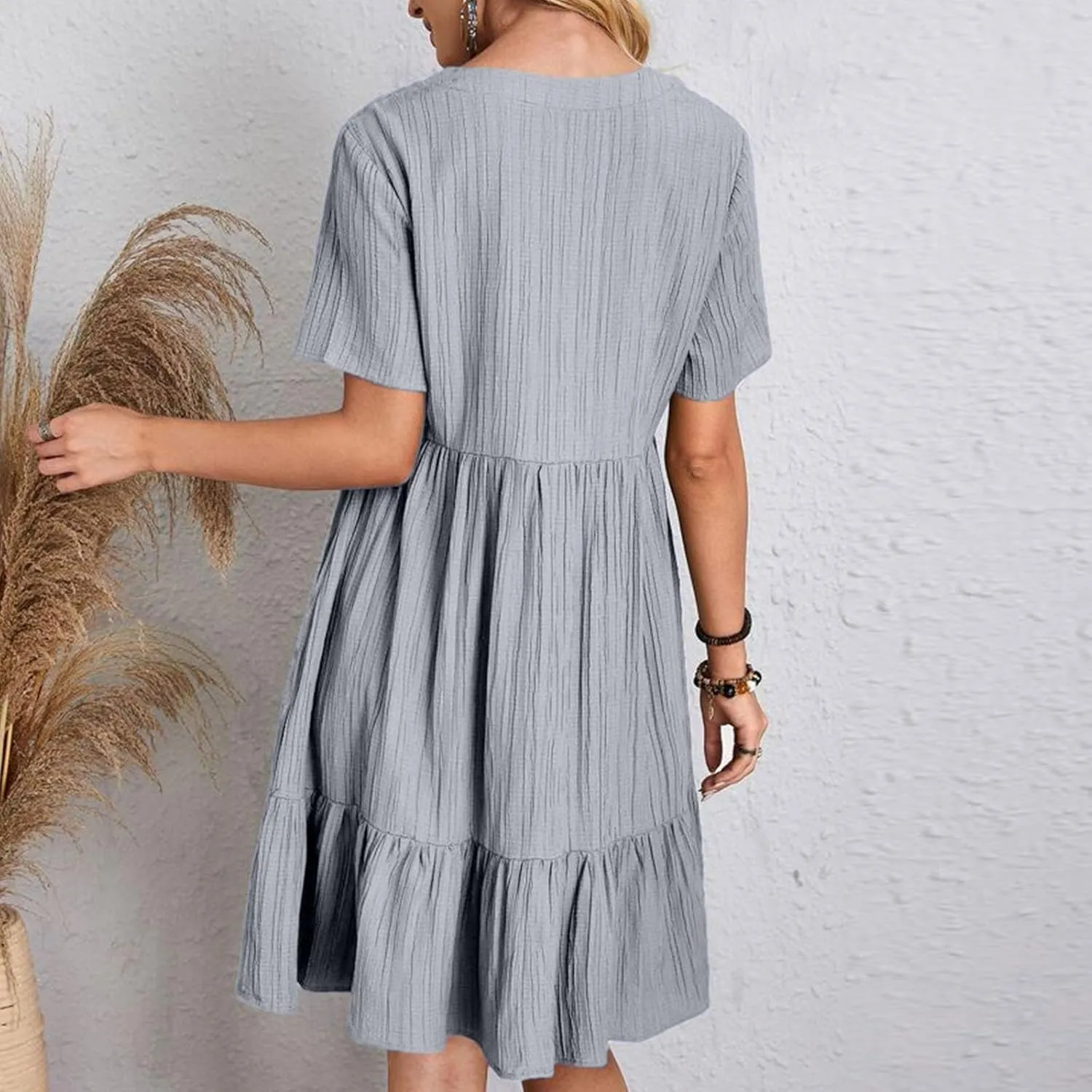 DDAPJ pyju Womens Summer Dresses 2025 V Neck Sleeveless Mini Babydoll Dress Casual Loose Flowy Tiered Beach Vacation Sundress