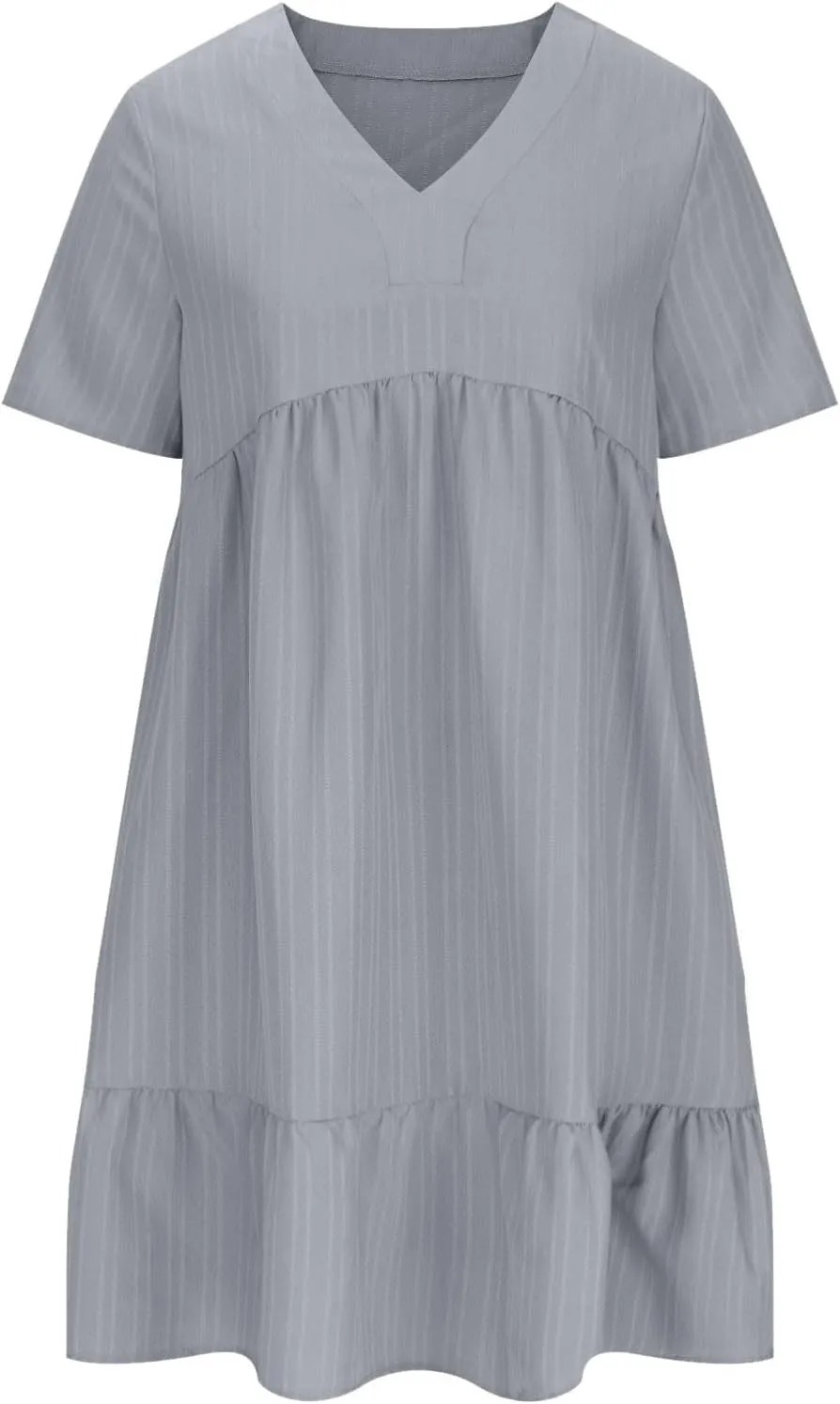 DDAPJ pyju Womens Summer Dresses 2025 V Neck Sleeveless Mini Babydoll Dress Casual Loose Flowy Tiered Beach Vacation Sundress