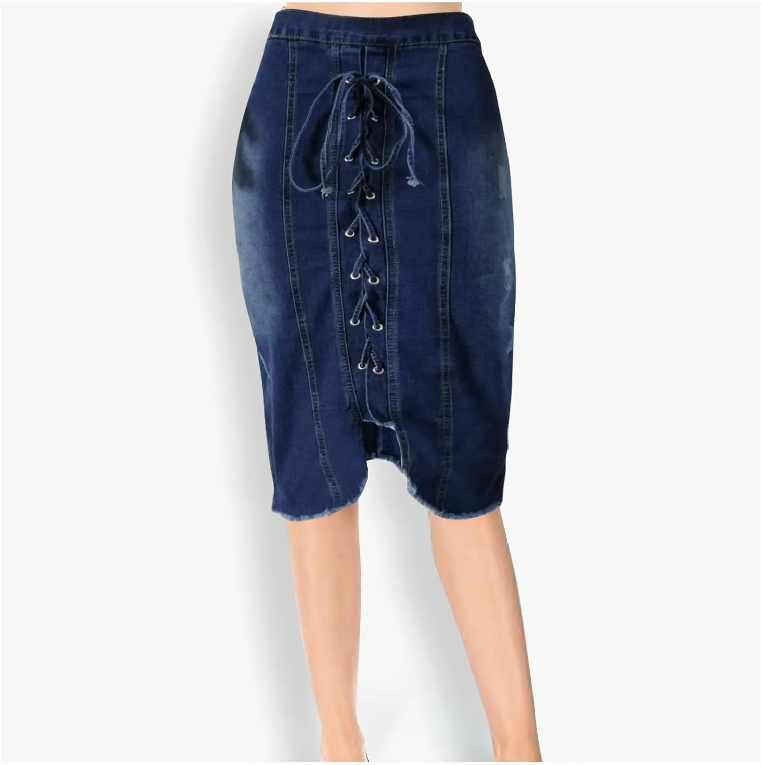 Denim Skirts for Women 2025 Bandage High Waist Bodycon Knee Length Midi Skirt Y2K Fashion Jean Skirts