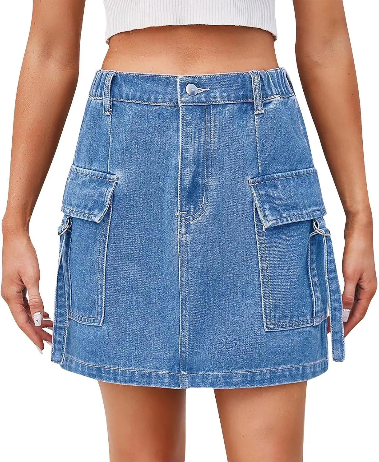 Denim Skirts for Women High Waisted Side Slit Jean Skorts Solid Color Button Fly Y2K Mini Skirt