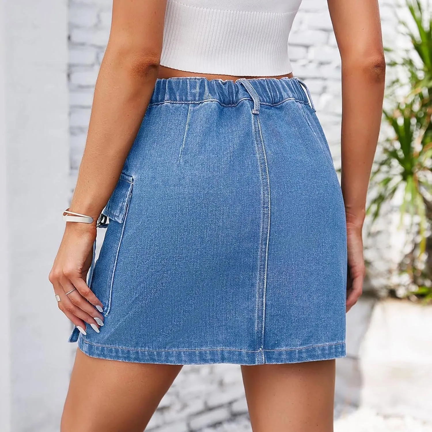 Denim Skirts for Women High Waisted Side Slit Jean Skorts Solid Color Button Fly Y2K Mini Skirt