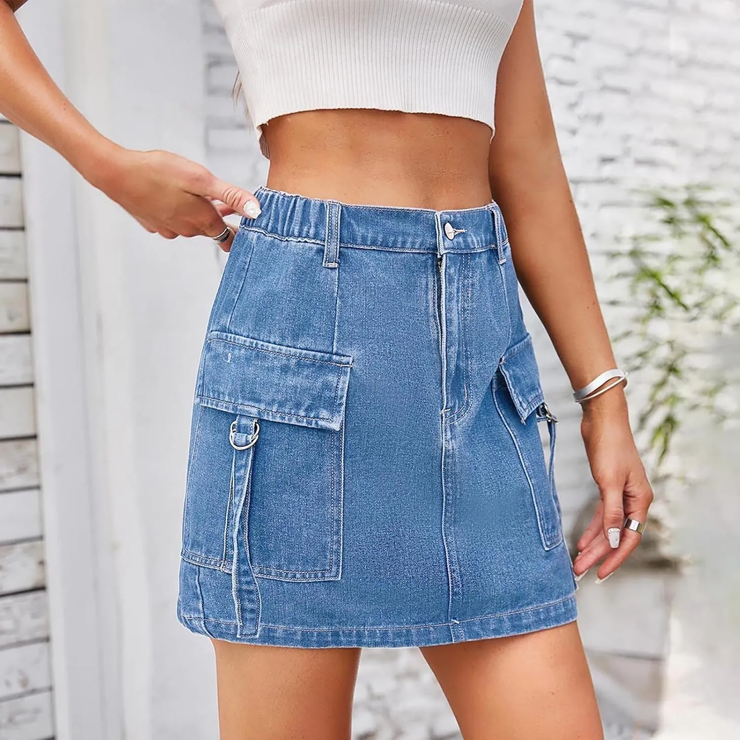 Denim Skirts for Women High Waisted Side Slit Jean Skorts Solid Color Button Fly Y2K Mini Skirt