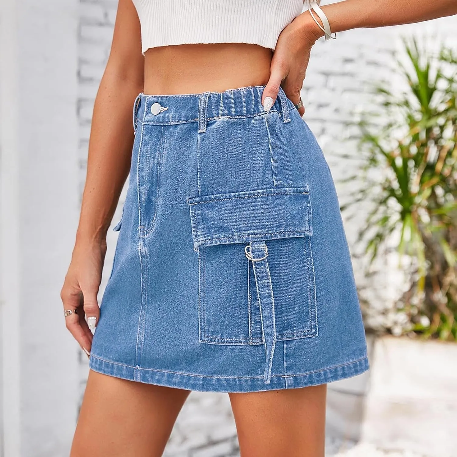 Denim Skirts for Women High Waisted Side Slit Jean Skorts Solid Color Button Fly Y2K Mini Skirt