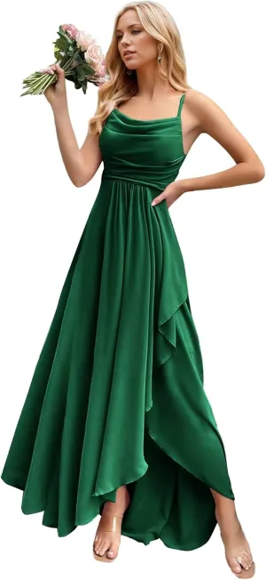 Dexinyuan Chiffon Bridesmaid Dresses for Wedding Long Flowy Formal Evening Dress with Slit
