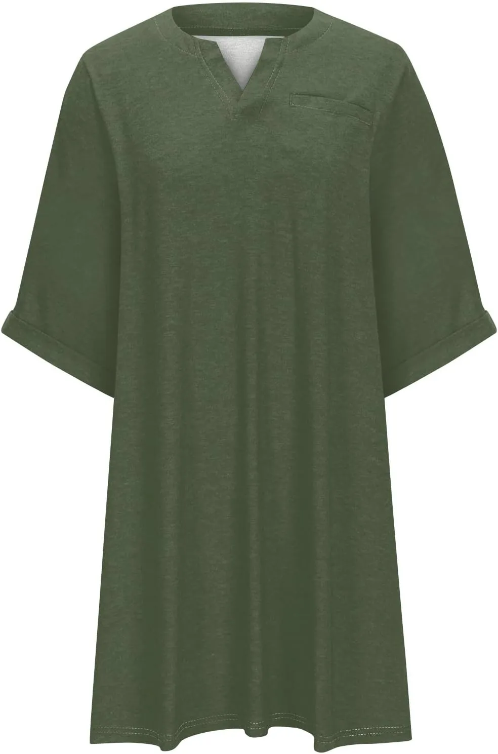 Dresses for Women 2024 Plus Szie 3/4 Length Sleeve Shirt Dress Trendy Loose Fit V Neck Sundress Casual Beach Dress