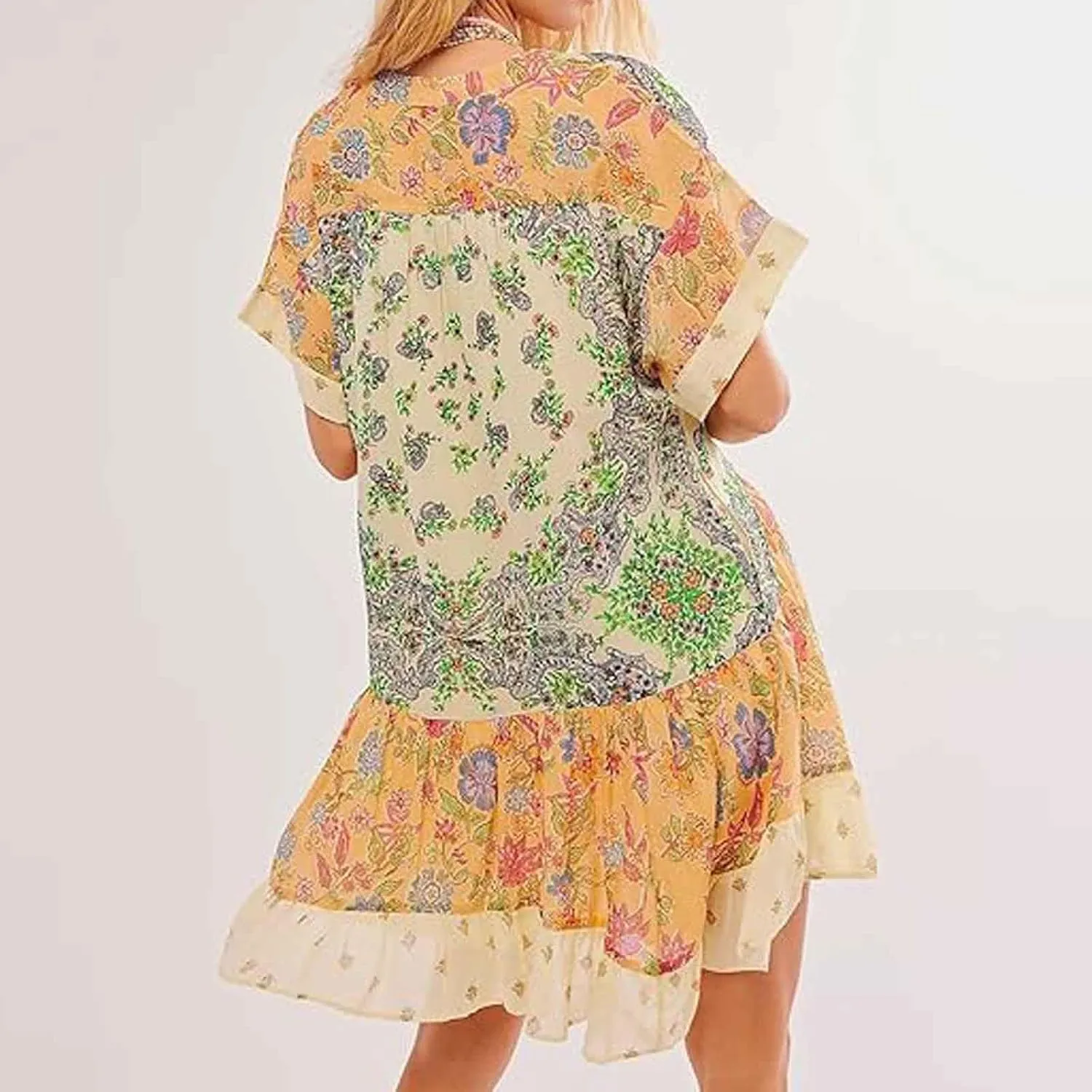 Dresses for Women 2024 Summer Boho Dress Floral Casual Sundresses Sexy V Neck Babydoll Dresses Dress