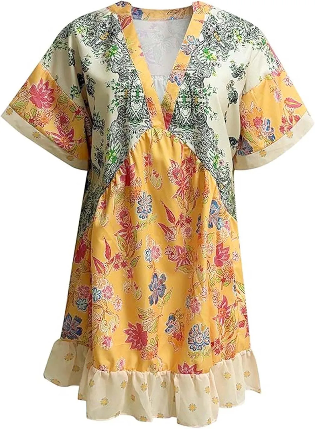 Dresses for Women 2024 Summer Boho Dress Floral Casual Sundresses Sexy V Neck Babydoll Dresses Dress