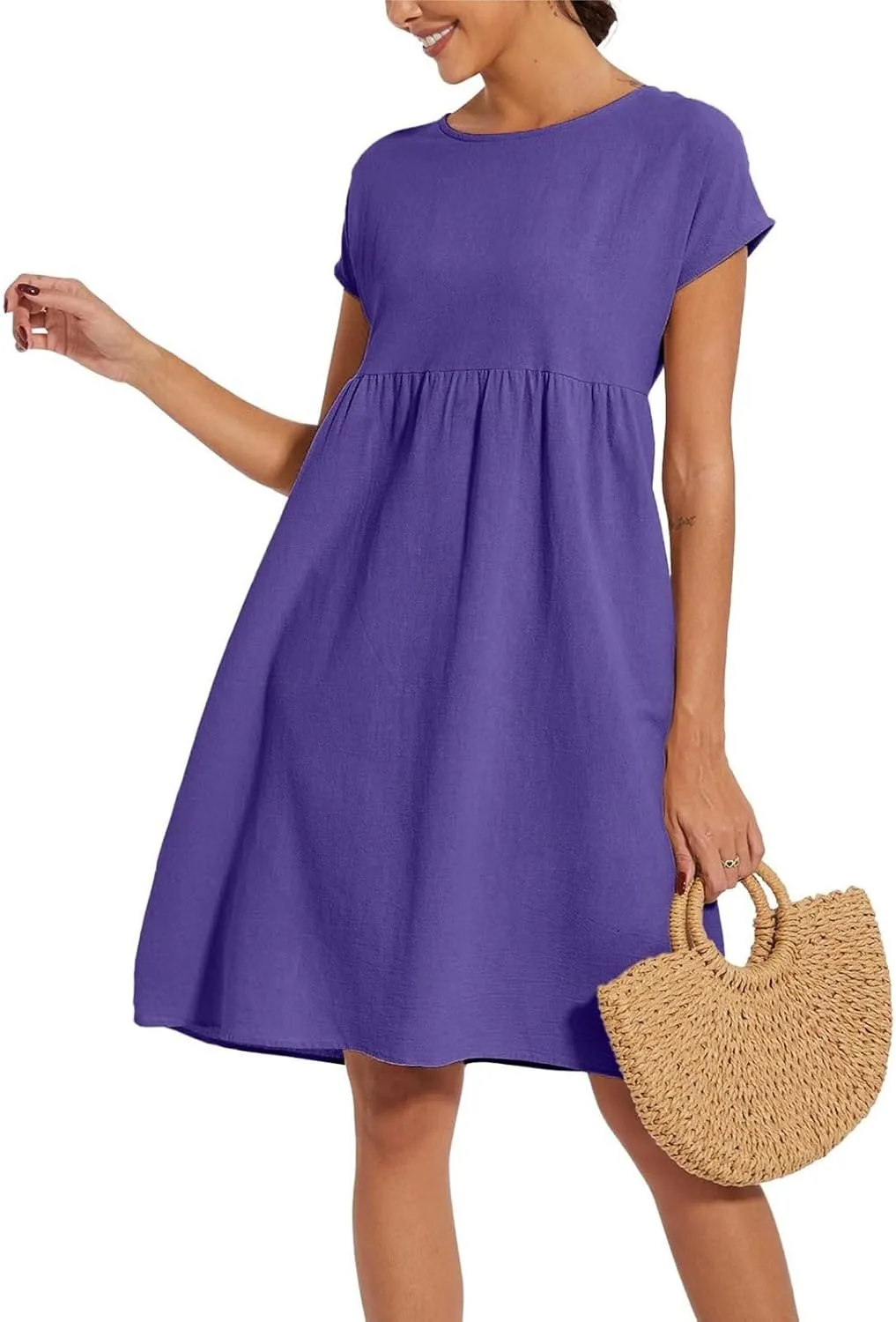Dresses for Women 2024 Summer Plus Size Short Sleeves Cotton Linen Midi Dress Trendy Casual Loose Beach Sundress