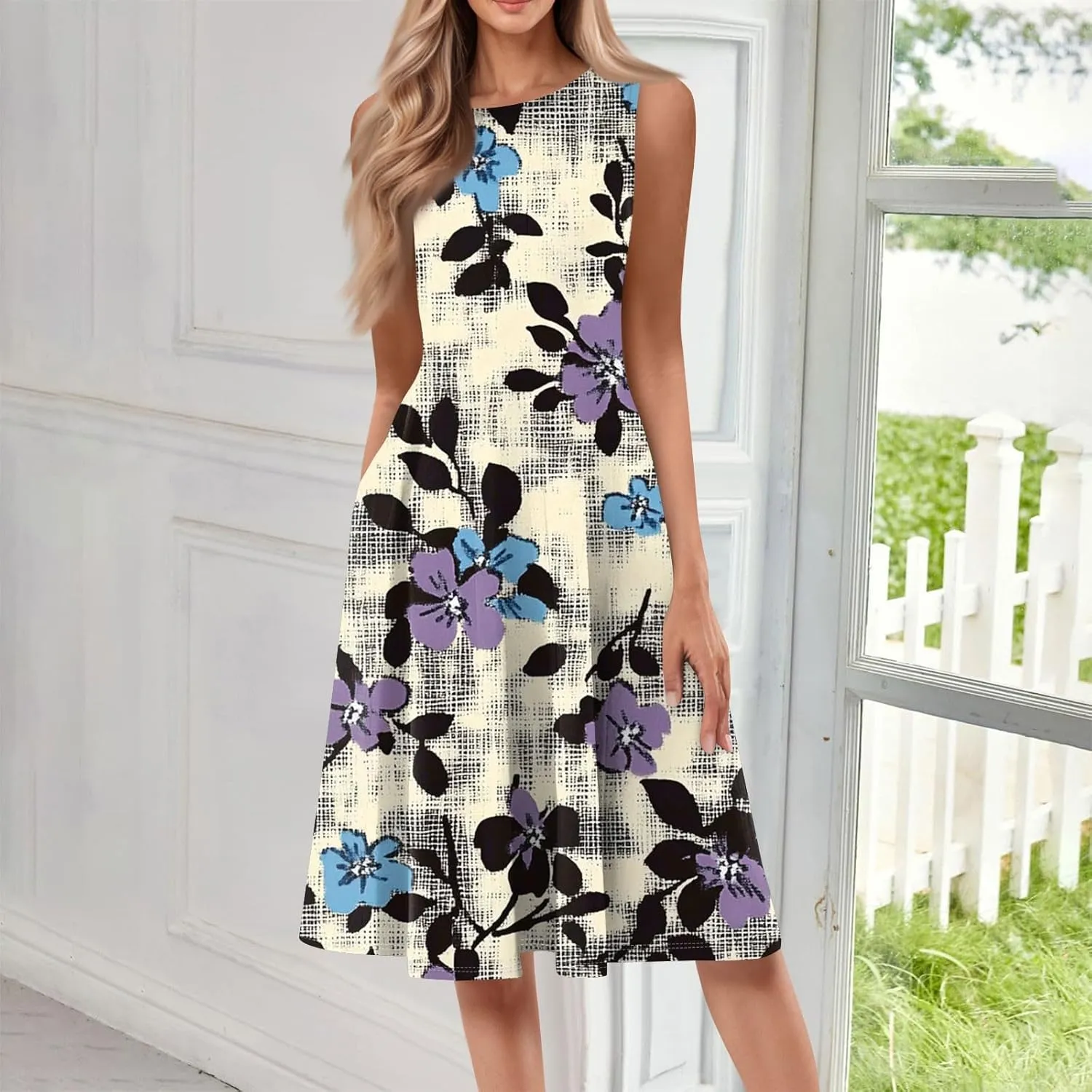 Dresses for Women Midi A Line Dress Sleeveless Casual Flowy Beach Long Sundress with Pockets 2025 Vacation Travel