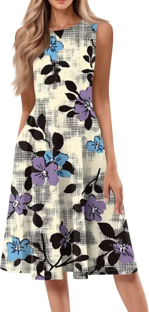 Dresses for Women Midi A Line Dress Sleeveless Casual Flowy Beach Long Sundress with Pockets 2025 Vacation Travel
