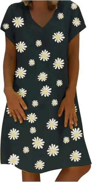 Dresses for Women Sexy Elegant V Neck Short Sleeve Summer Dress Fashion Polka Dot Dress Boho Floral Beach Sundresses