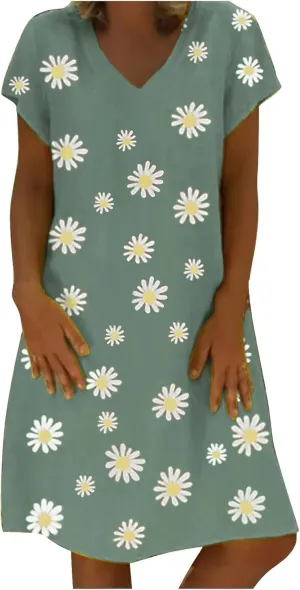 Dresses for Women Sexy Elegant V Neck Short Sleeve Summer Dress Fashion Polka Dot Dress Boho Floral Beach Sundresses