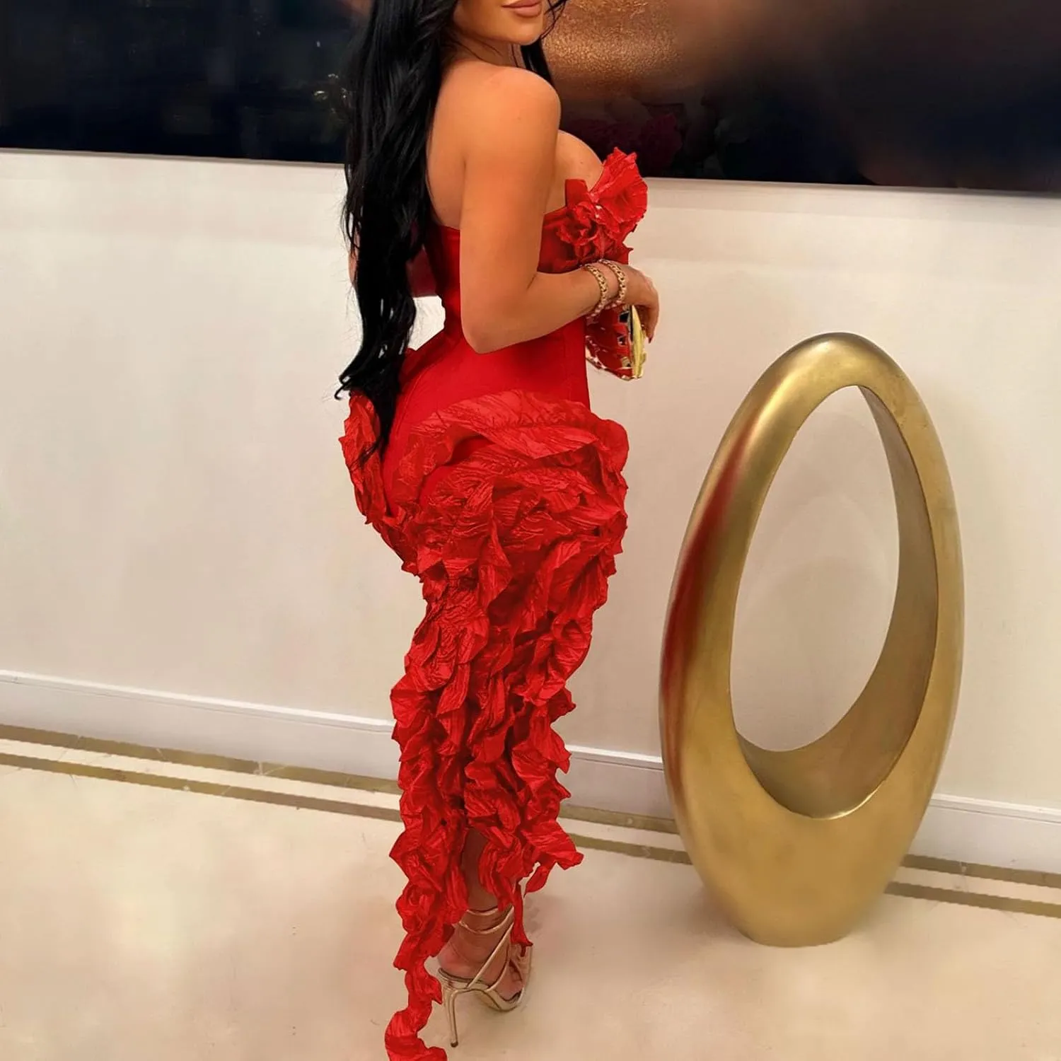 Dresses for Women Sexy Tight Mini Dress Fashion Ruffle Tassels Strapless Evening Prom Soild Gown 2025 New Clothes