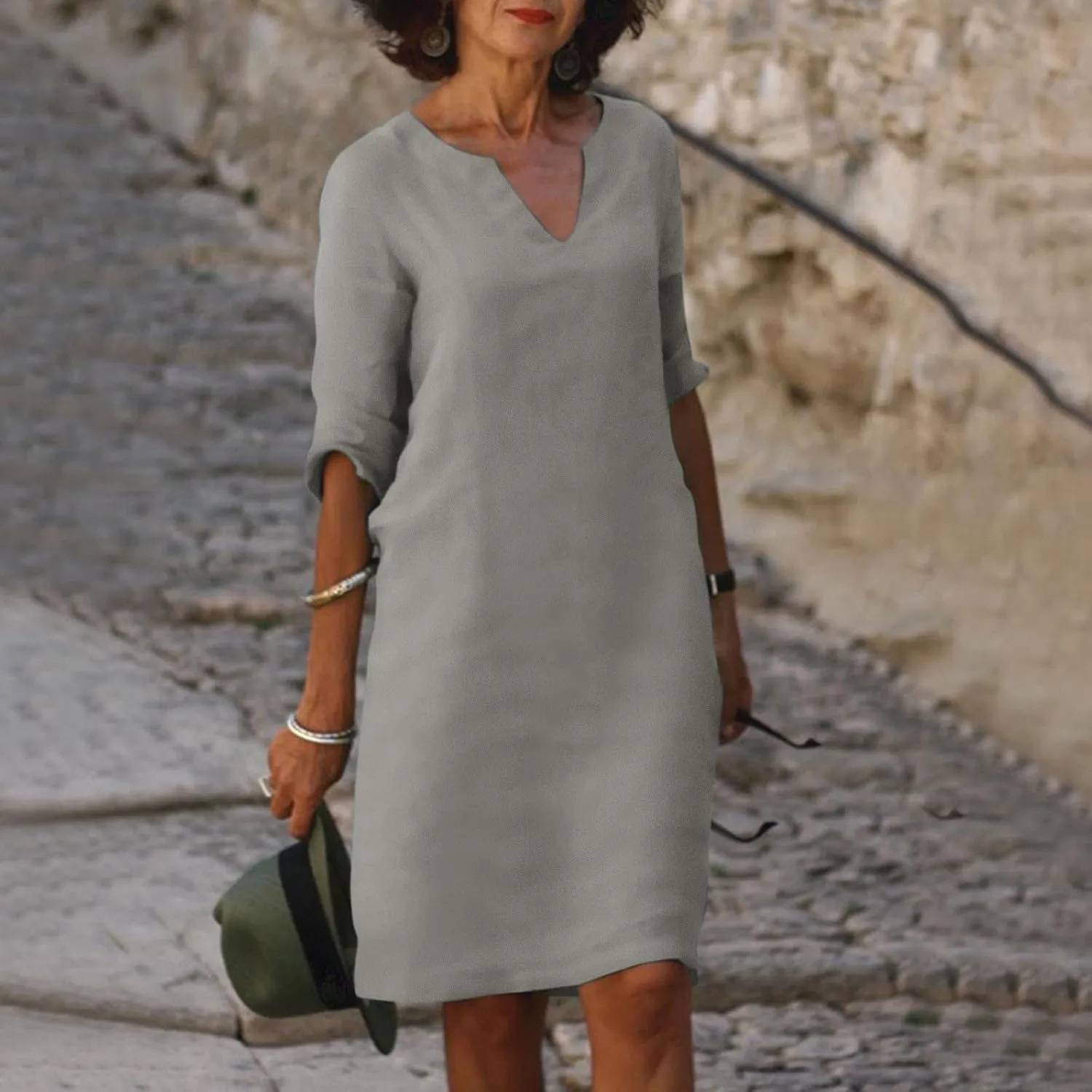 Dresses for Women Spring Cotton Linen V-Neck Floral Flare Midi Summer Dress Boho Floral Elegant Flowy Dresses