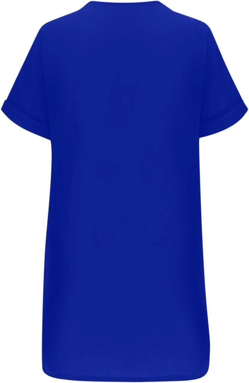 Dresses for Women V Neck Spring Summer Ruffle Short Sleeve Simple Mini Dress Casual Flowy Shift Graduation Dress with Pockets