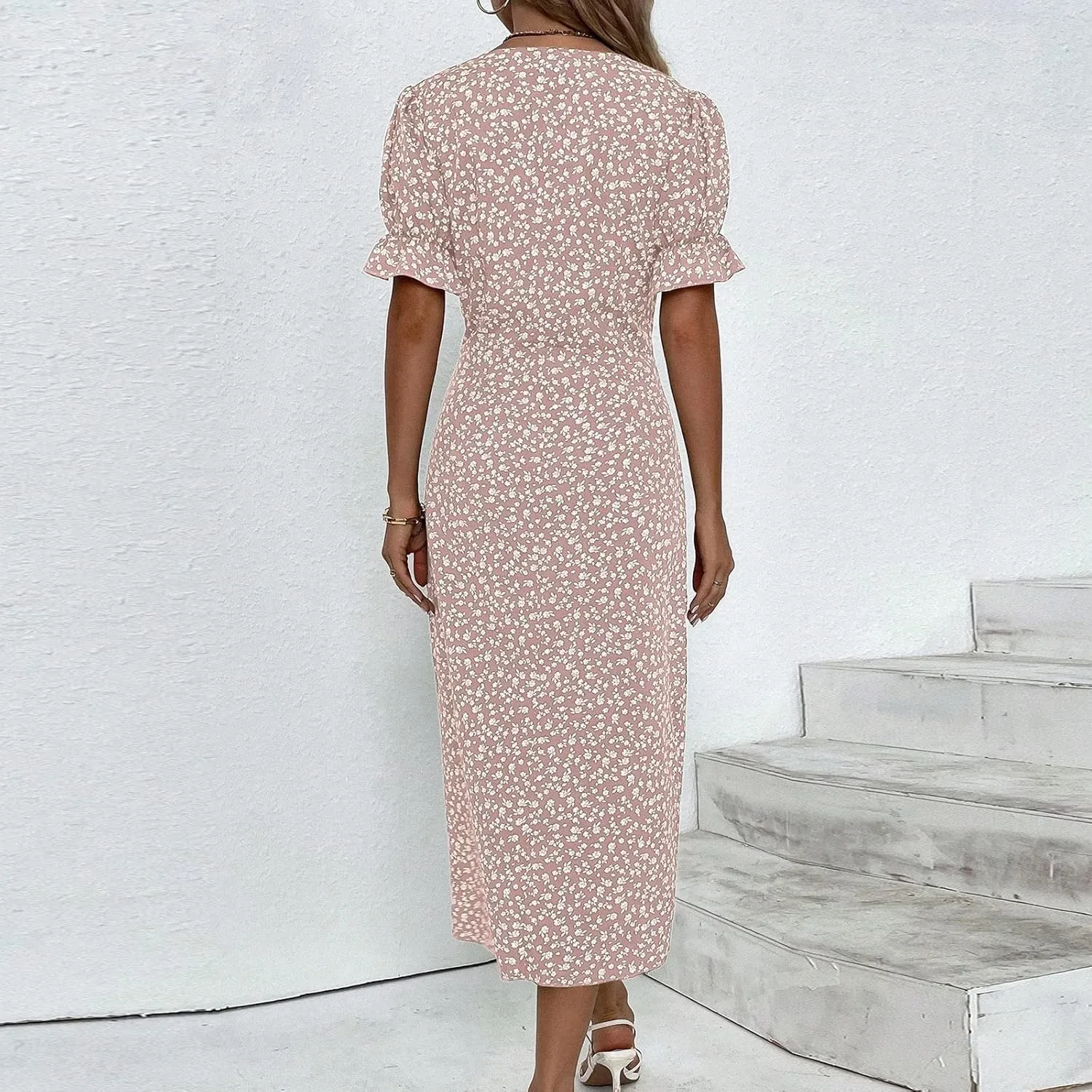 Dresses Women Wrap Midi Dresses for Women Puff Sleeve Summer Summer Dresses Women Ethnic Style