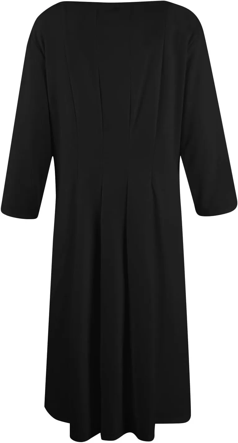 Fall Dresses for Women 2024 Casual A Line 3/4 Sleeve Crew Neck Flowy Pleated Midi Tshirt Dress with Pockets