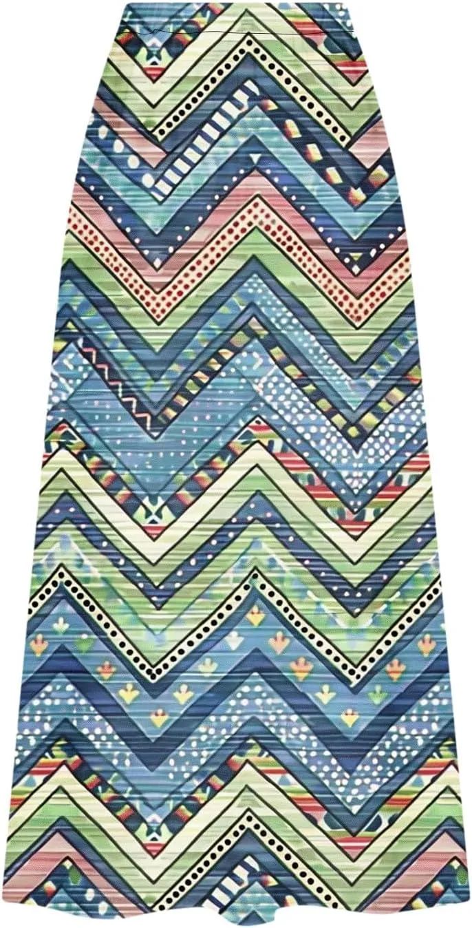 Fashion Skirts for Women Boho Graphic Trendy Beach Skirt Stretchy Pleated Plus Size Loose Western Skirt with Pocket
