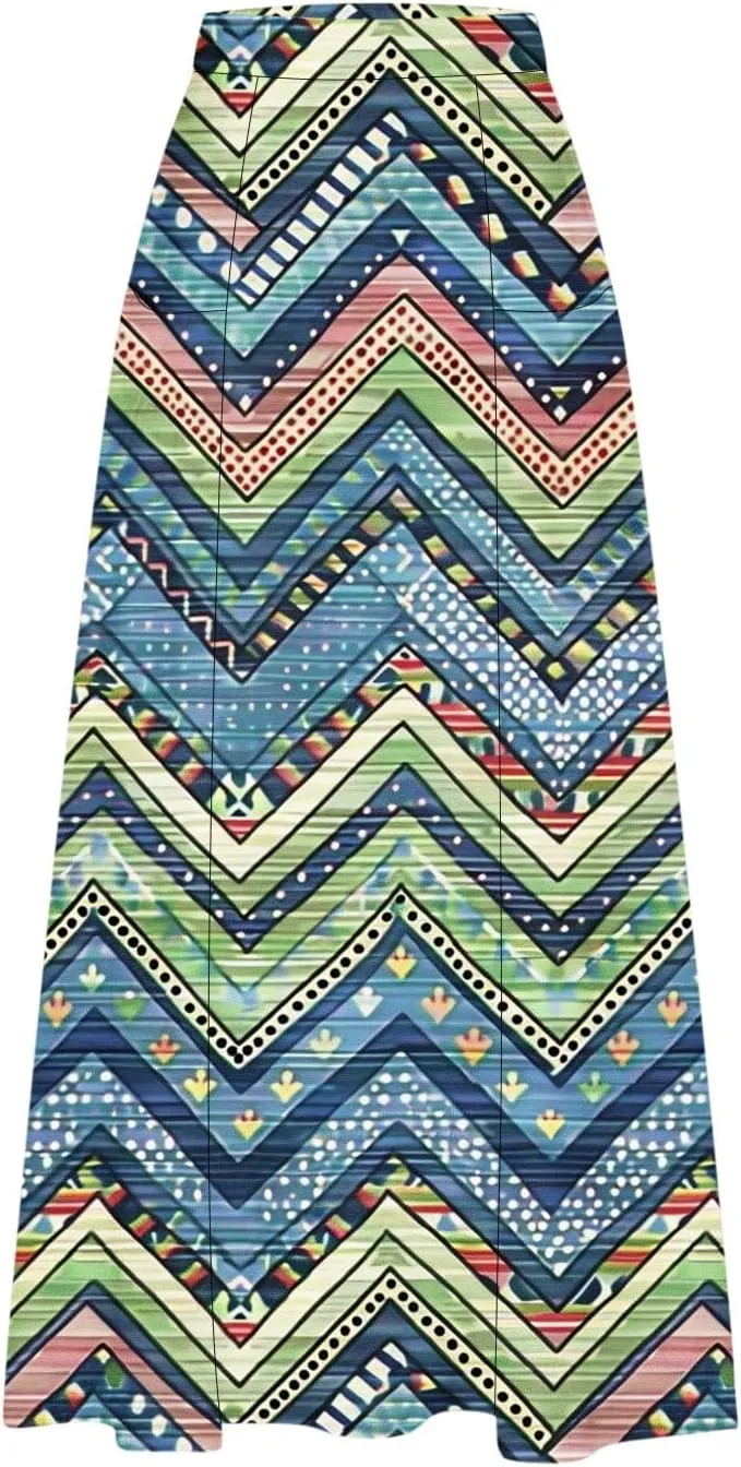 Fashion Skirts for Women Boho Graphic Trendy Beach Skirt Stretchy Pleated Plus Size Loose Western Skirt with Pocket