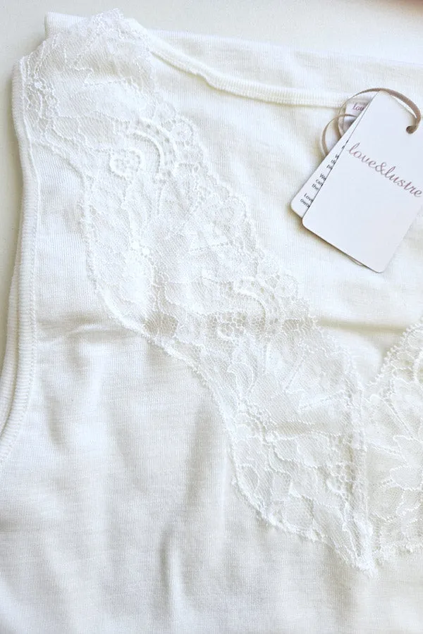 Fine Wool & Silk Lace Trim Tank Top
