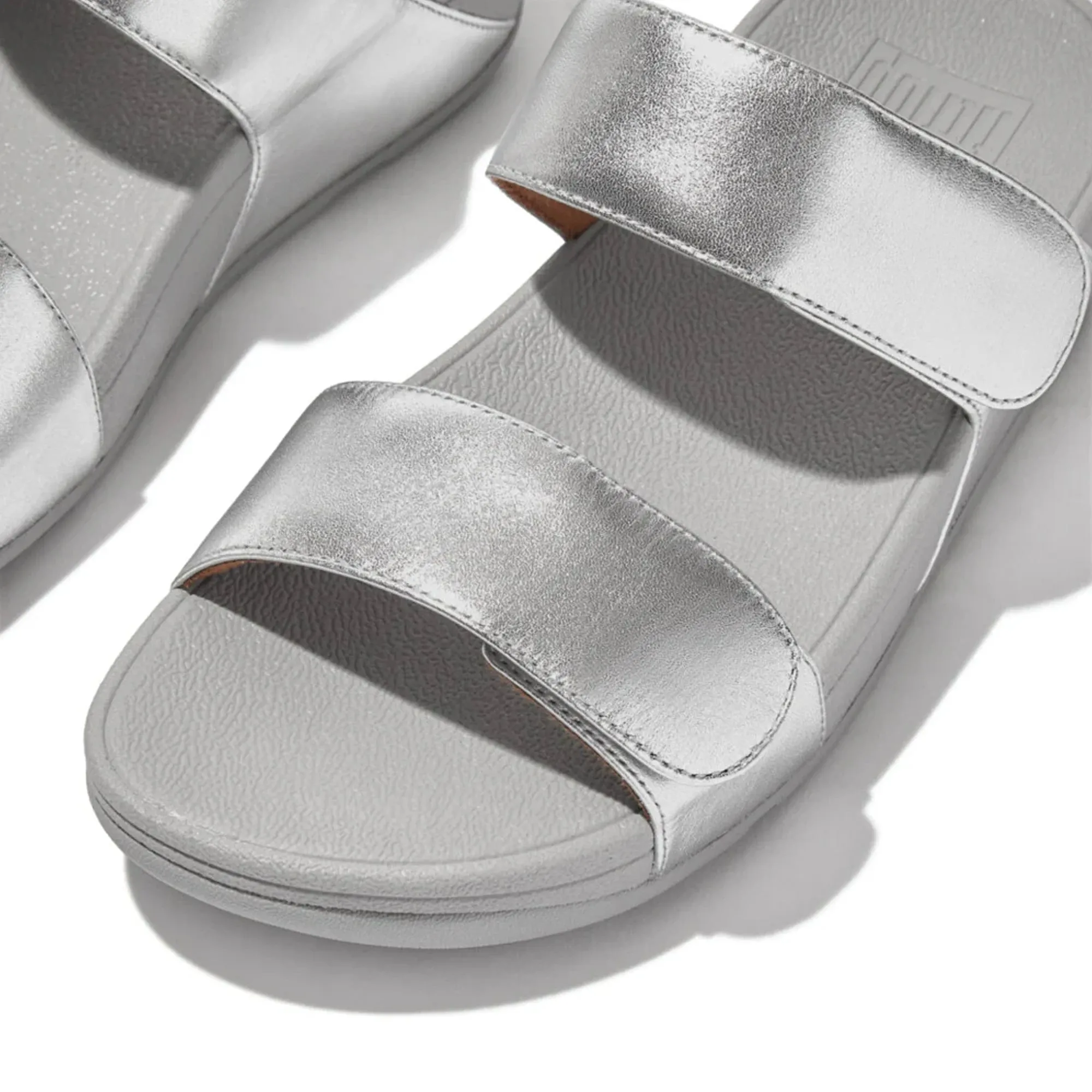 FITFLOP WOMENS LEATHER SLIDES - SILVER
