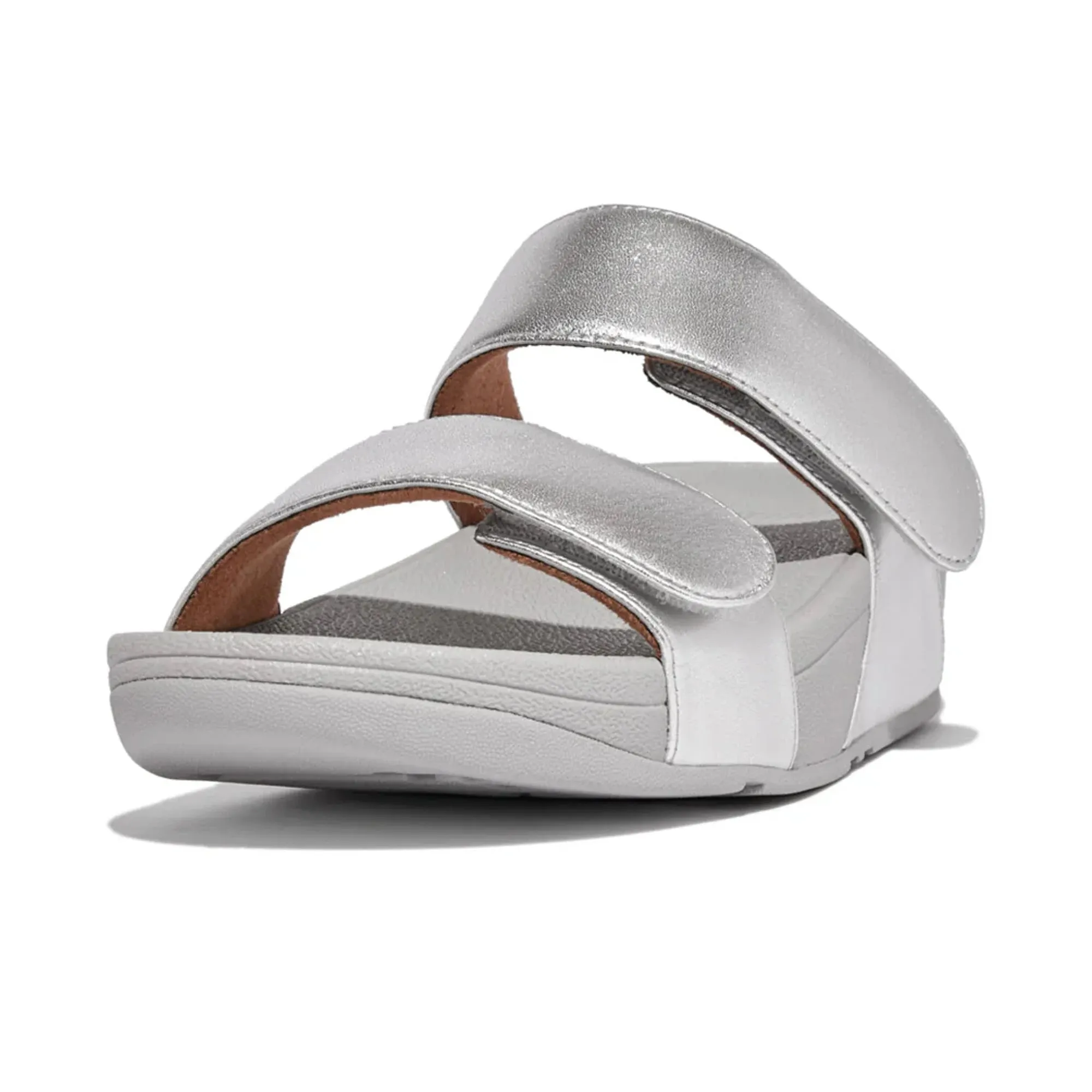 FITFLOP WOMENS LEATHER SLIDES - SILVER