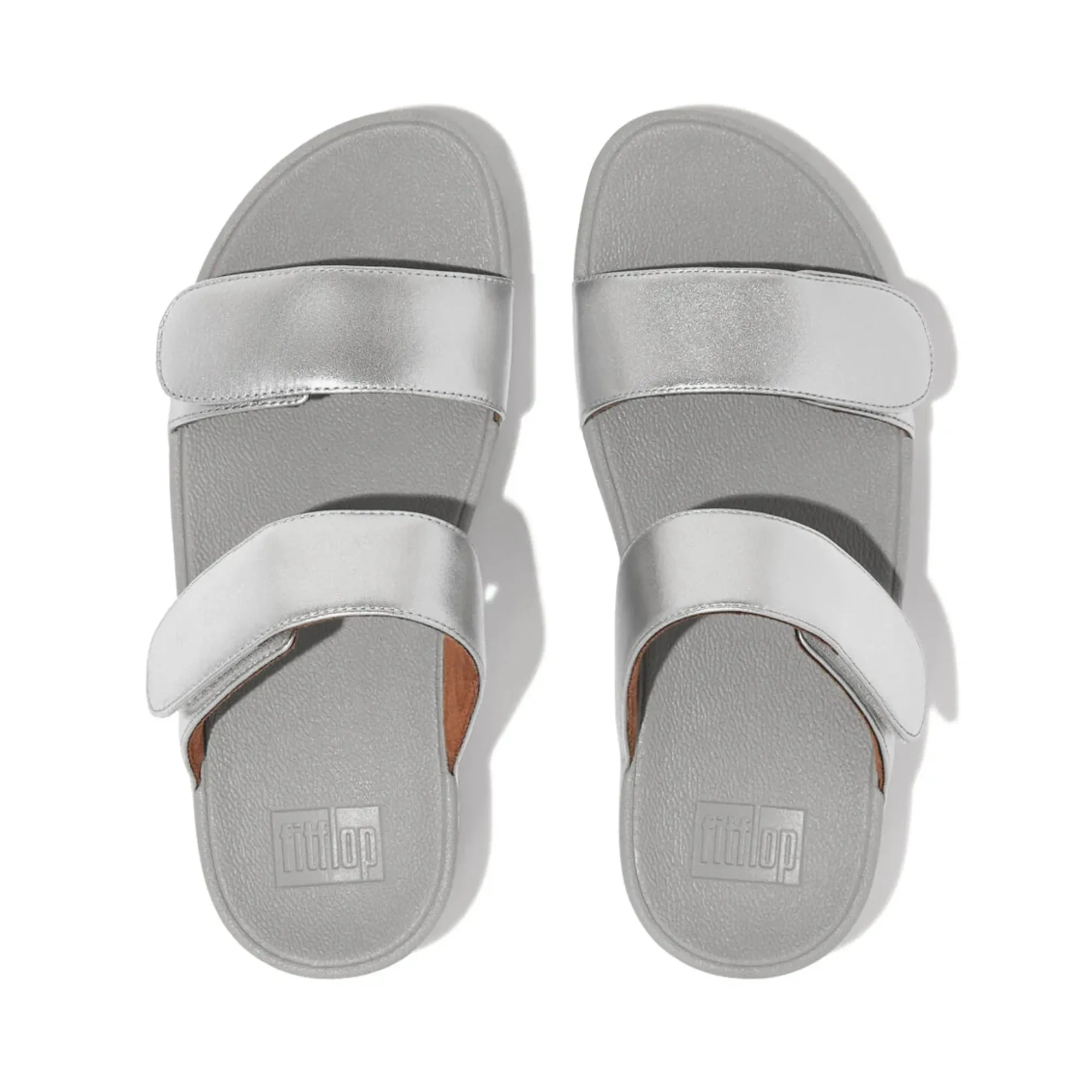 FITFLOP WOMENS LEATHER SLIDES - SILVER