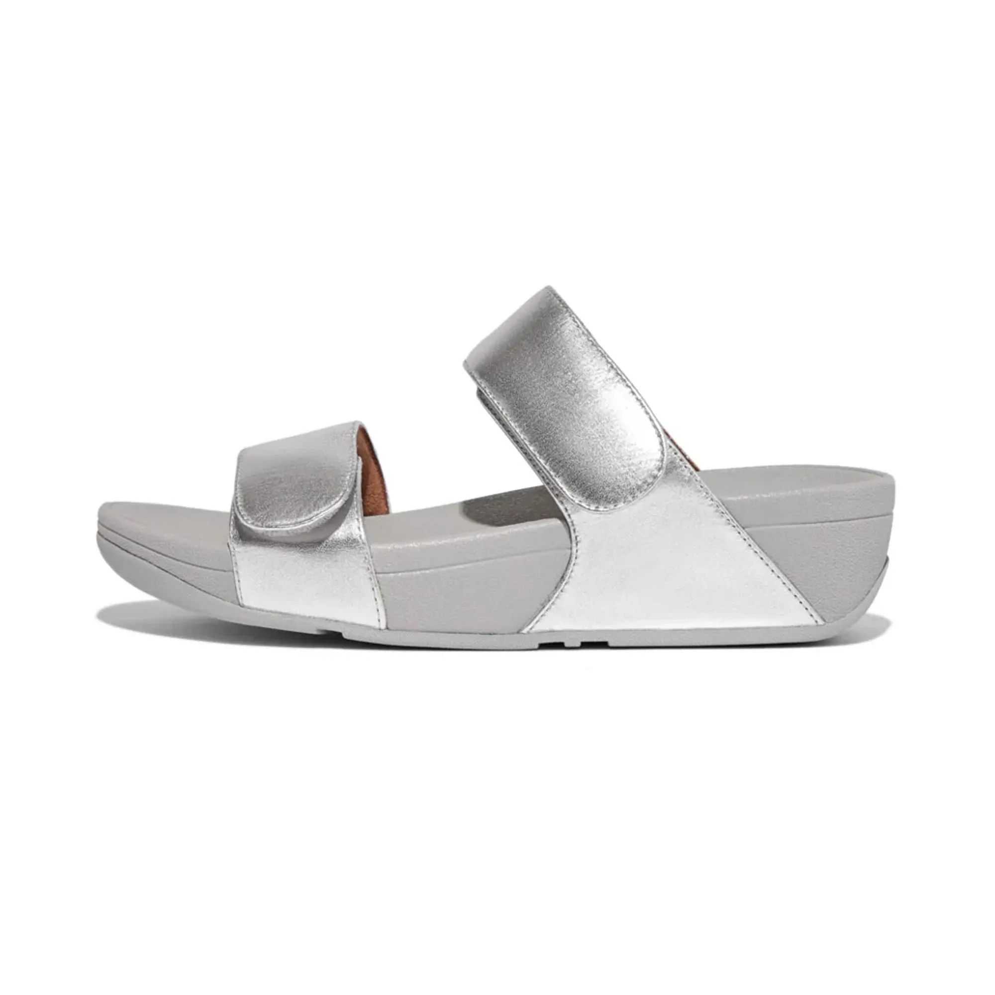 FITFLOP WOMENS LEATHER SLIDES - SILVER