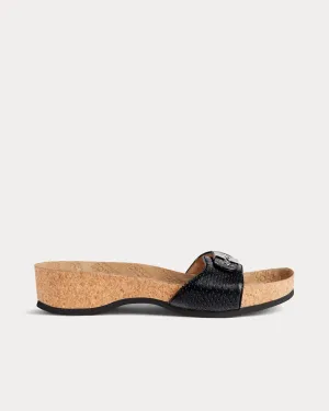 Flat Perforated Lambskin Black Sandals