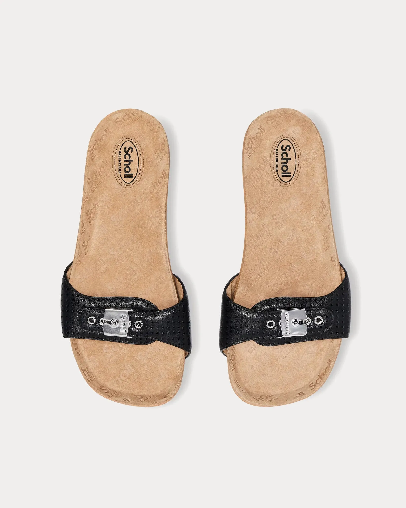 Flat Perforated Lambskin Black Sandals