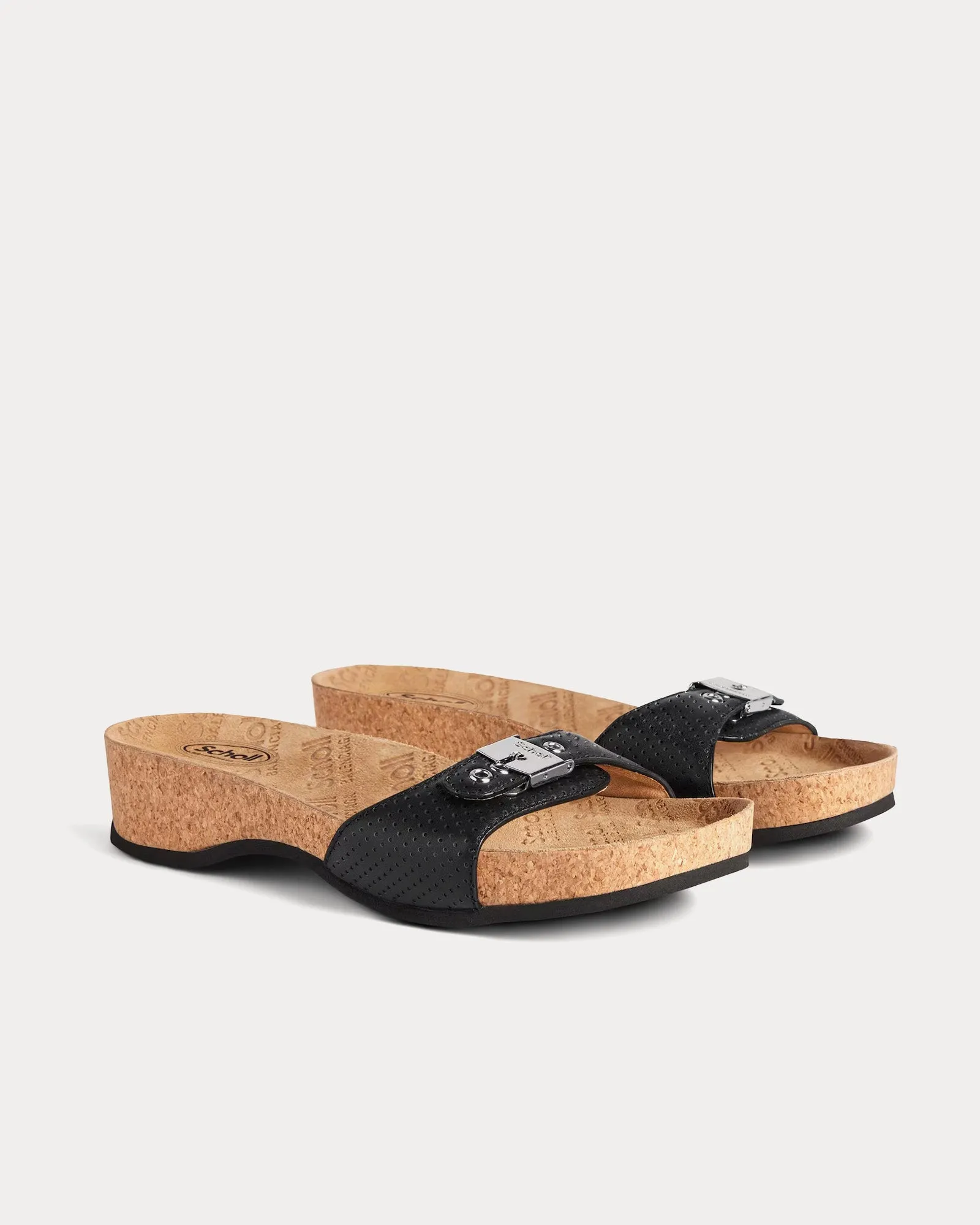 Flat Perforated Lambskin Black Sandals