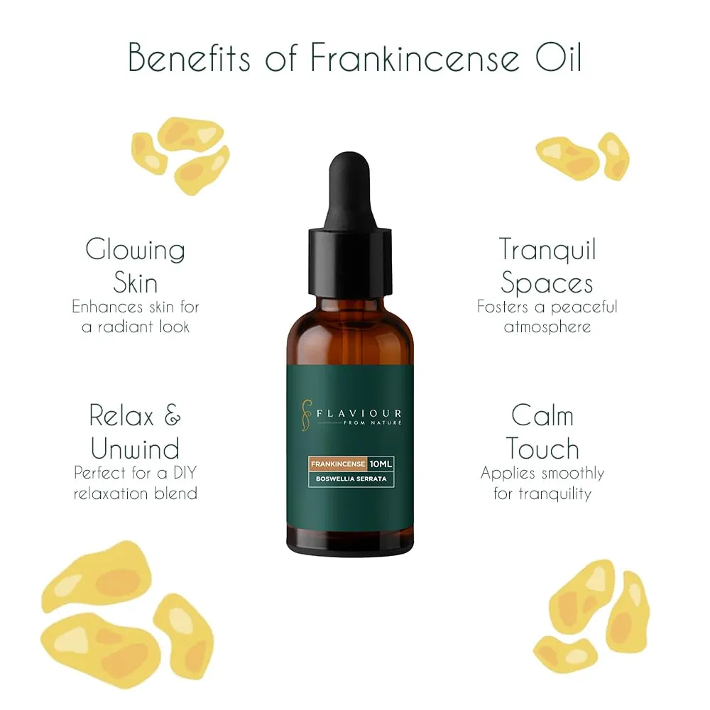 Flaviour Frankincense Essential Oil: 100% Natural & Pure | Promotes Relaxation, Stress Relief & Inner Peace | Moisturizes Skin & Nourishes Hair | 10 ml (Pack of 1) | Boswellia Serrata