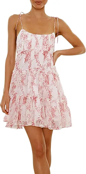 Floral Dress for Women Summer Adjustable Spaghetti Straps Mini Dresses Loose Fit Boho Beach Ruffle Tiered Flowy Dress