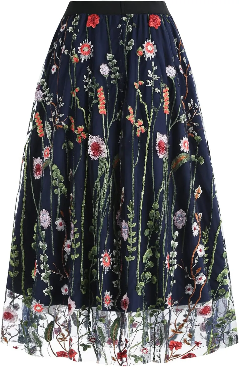 Floral Embroidered Women's Skirts - Vintage Tulle Wedding & Prom A-Line Flower Skirts with Elastic Waist