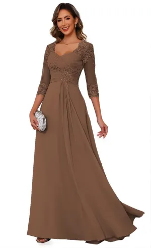 Floral Lace Illusion Mother of The Bride Dresses for Wedding Long Formal Evening Gowns for Women WD114