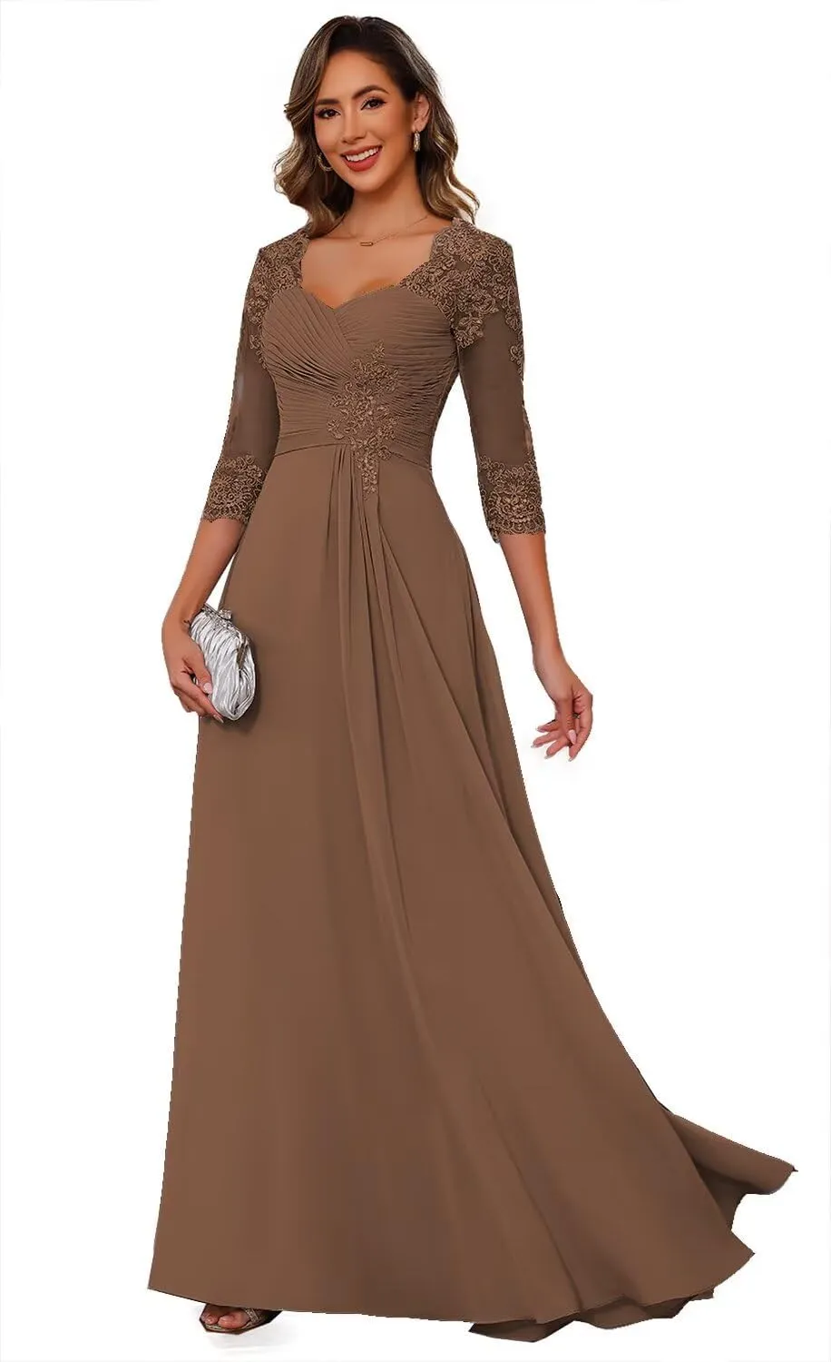 Floral Lace Illusion Mother of The Bride Dresses for Wedding Long Formal Evening Gowns for Women WD114