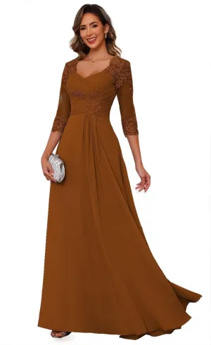 Floral Lace Illusion Mother of The Bride Dresses for Wedding Long Formal Evening Gowns for Women WD114