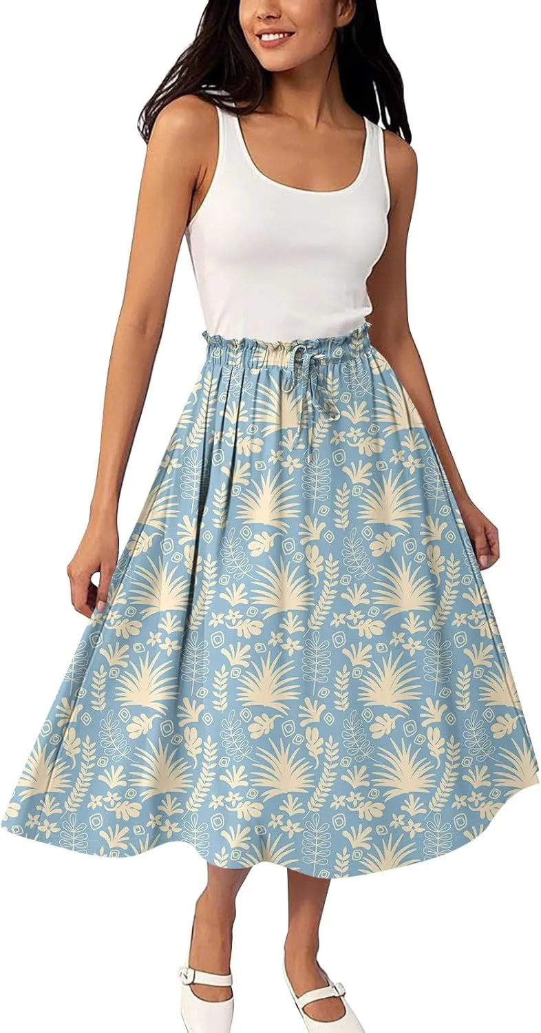 Floral Maxi Skirt for Women High Waist A-Line Bohemian Long Skirt Summer Style