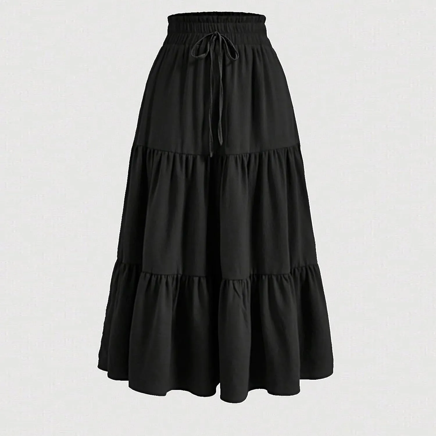 Floral Midi Skirts for Women Summer Flowy Tiered Skirt Drawstring Summer Knee Length A Line Skirts with Pockets