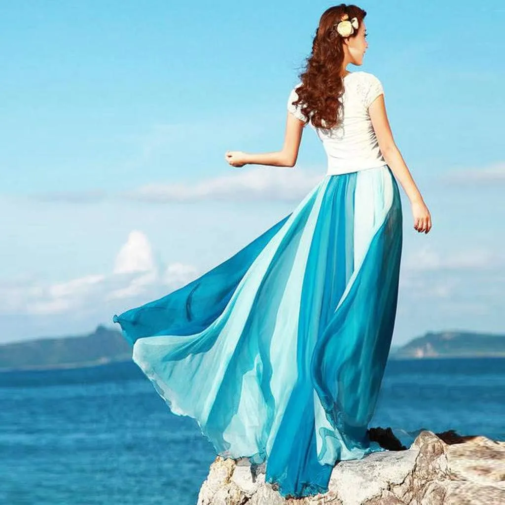 Flowy Boho Skirts for Women Retro Maxi Skirt Summer Beach Floral Skirt Plus Size Pleated Skirt Hawaiian Vacation Outfits