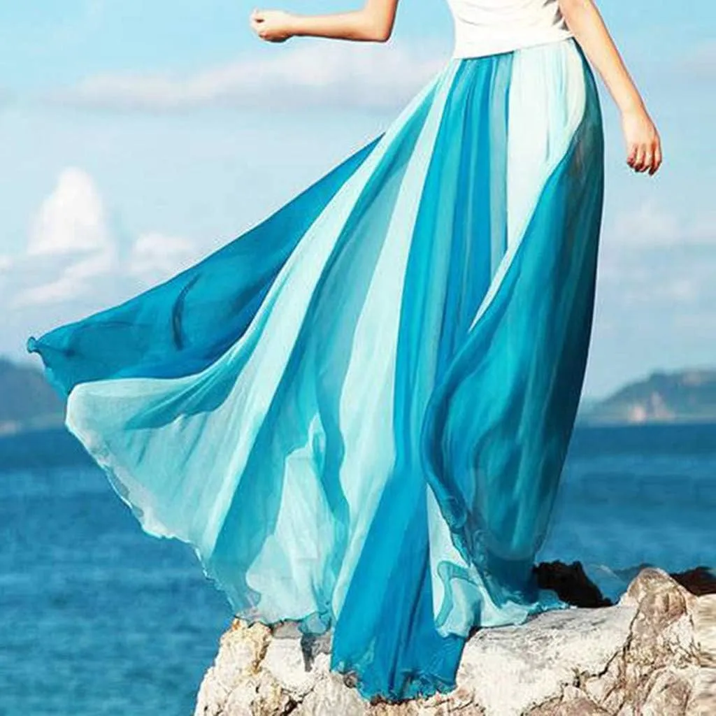 Flowy Boho Skirts for Women Retro Maxi Skirt Summer Beach Floral Skirt Plus Size Pleated Skirt Hawaiian Vacation Outfits