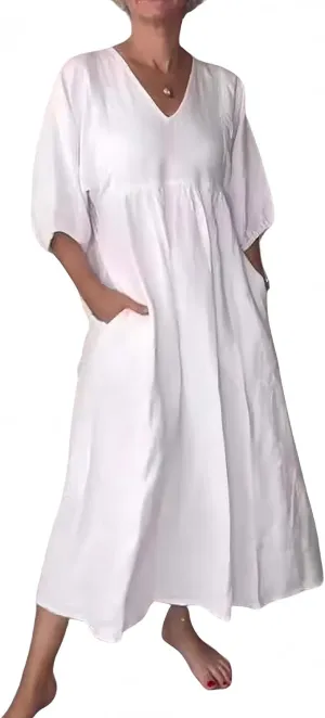 Flowy Maxi Dresses for Women Plus Size Summer Casual Dress Cotton Linen Midi Dress Beach Tshirt Sundress with Pockets