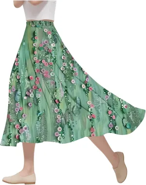 Flowy Skirts for Women Summer Casual Floral Printed Elastic High Waist A-Line Boho Beach Vacation Midi Skirts