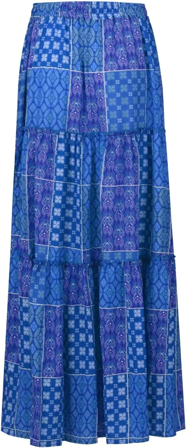 Flowy Tiered Maxi Skirts for Women 2025 Trendy Summer Vacation Boho Long Floral Skirt Elastic Drawstring A Line Skirt